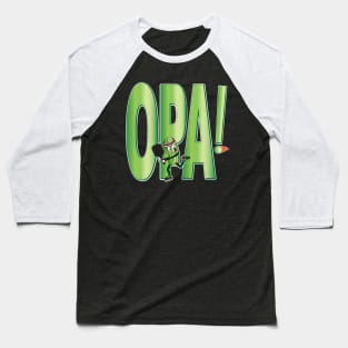 Opa! Funny Pickle playing Pickleball, with paddle and lucky sneakers! Baseball T-Shirt